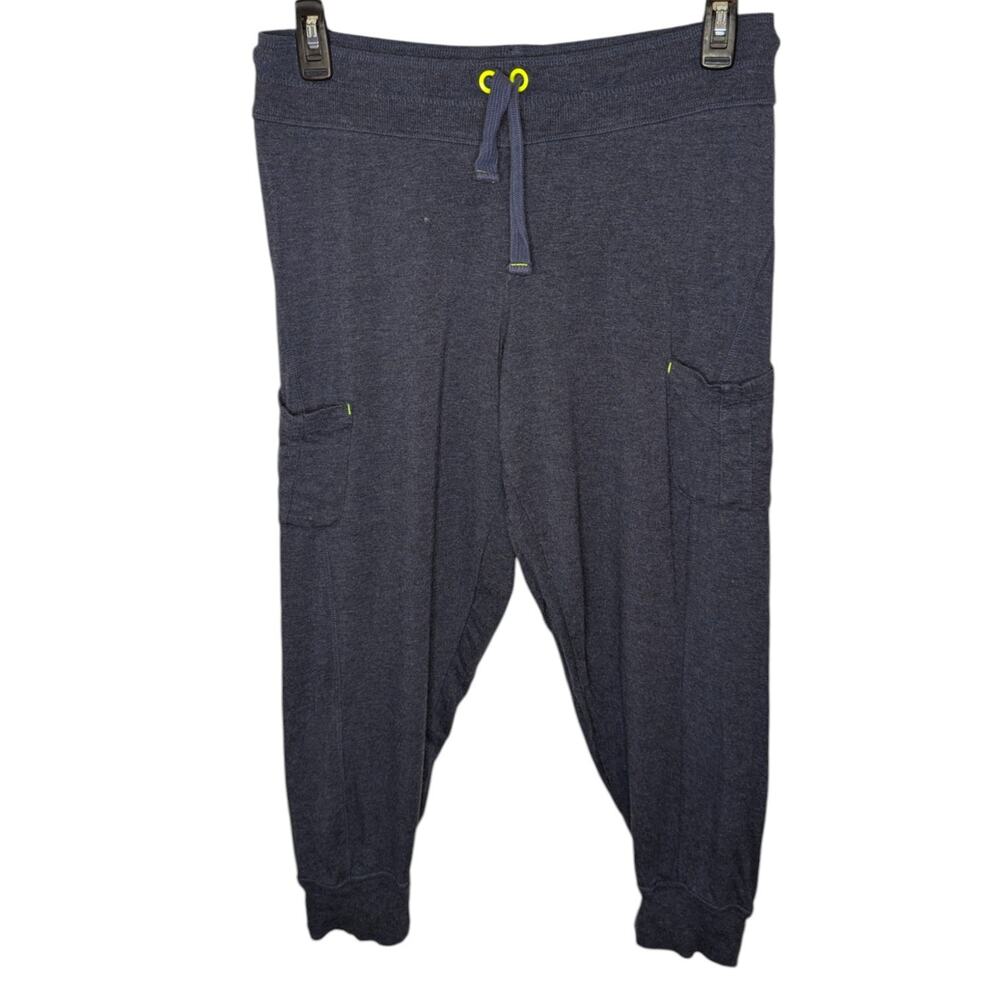 Athleta Cropped Heather Blue Neon Yellow Cargo Joggers Medium